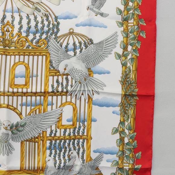 HERMES Carre 90 Scarf ""ENVOL"" Silk Red Auth ac3618 - Picture 7 of 16